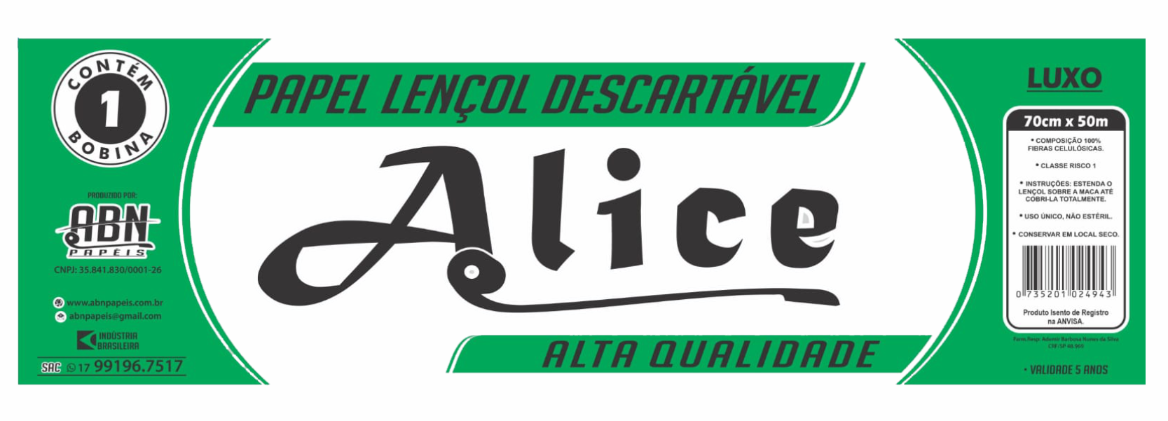 Papel hospitalar Alice Luxo